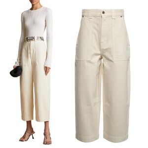 KHAITE Hewey Cropped Wide Leg Barrel Jeans in Ivory Rigid Size 28